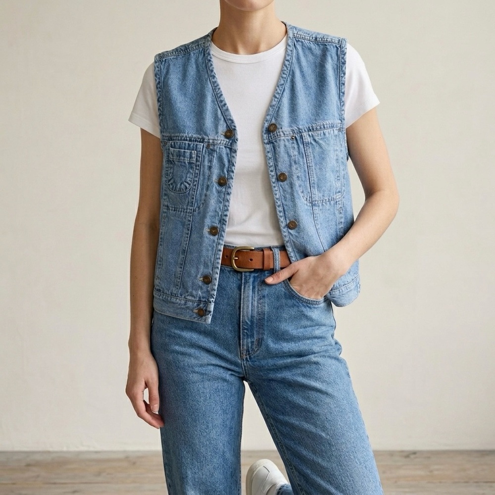 Vintage Lizwear Denim Vest Small Blue 90s Minimalist Western Layering